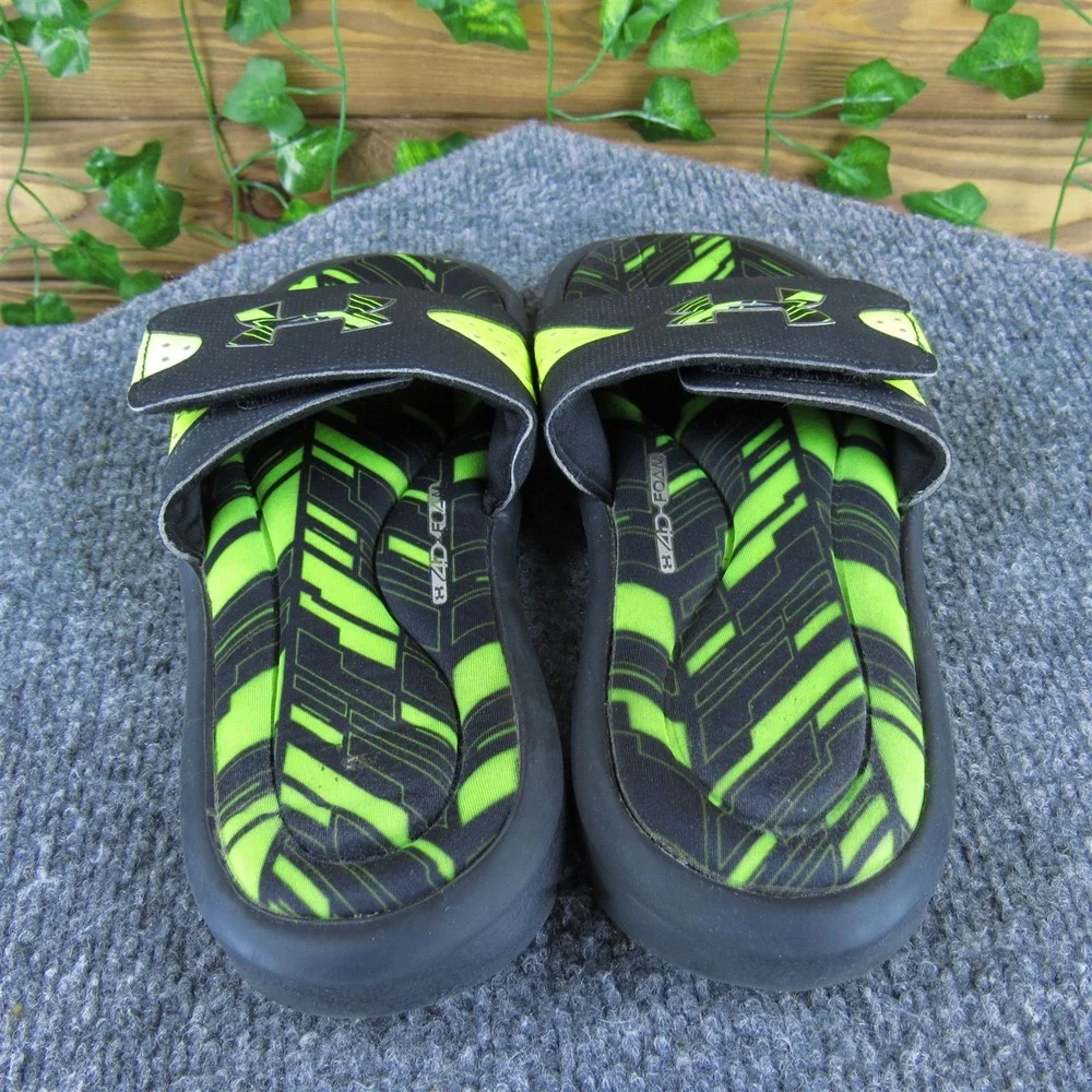 Under Armour Slide‎  Boys Y 5 Medium Sandal Green Synthetic Hook & Loop